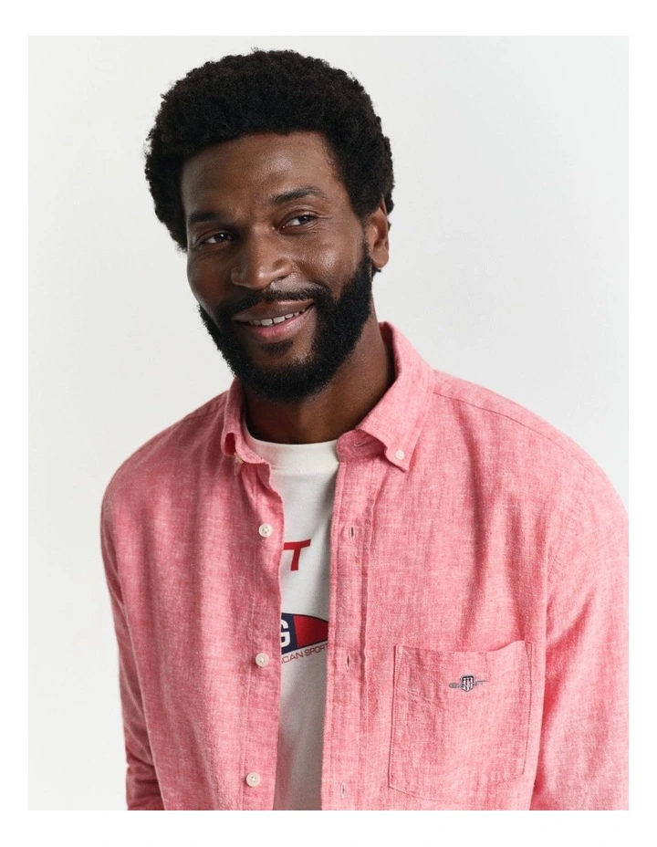 Regular Fit Cotton Linen Shirt in Brick Red image 4