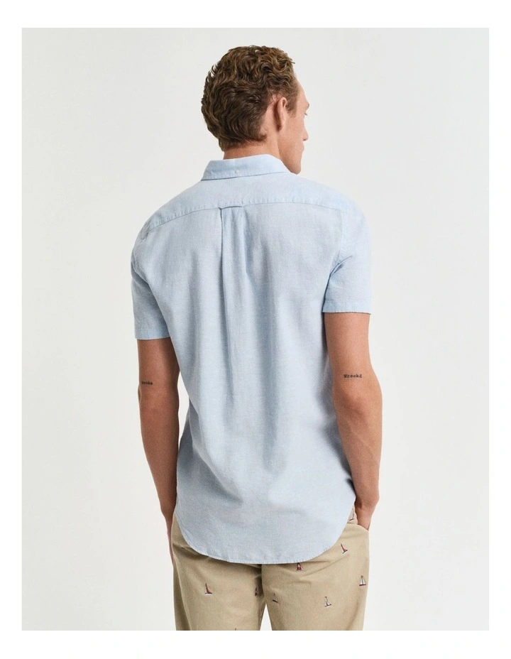 Regular Fit Cotton Linen Short Sleeve Shirt in Fresh Blue image 2