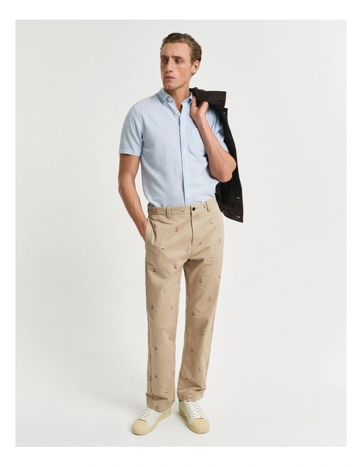 Regular Fit Cotton Linen Short Sleeve Shirt in Fresh Blue image 4