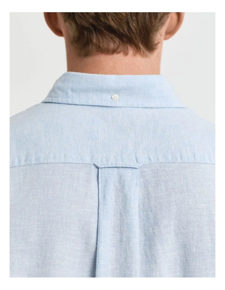 Regular Fit Cotton Linen Short Sleeve Shirt in Fresh Blue image 5