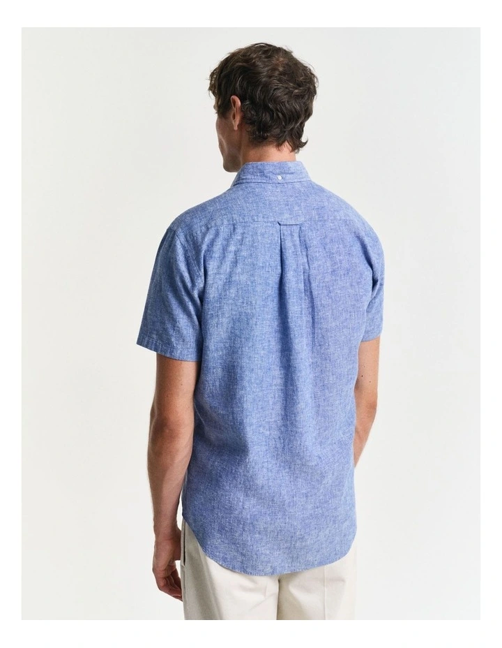 Regular Fit Cotton Linen Short Sleeve Shirt in Rich Blue image 2
