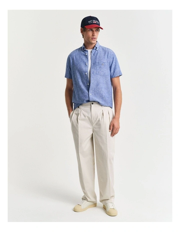 Regular Fit Cotton Linen Short Sleeve Shirt in Rich Blue image 4