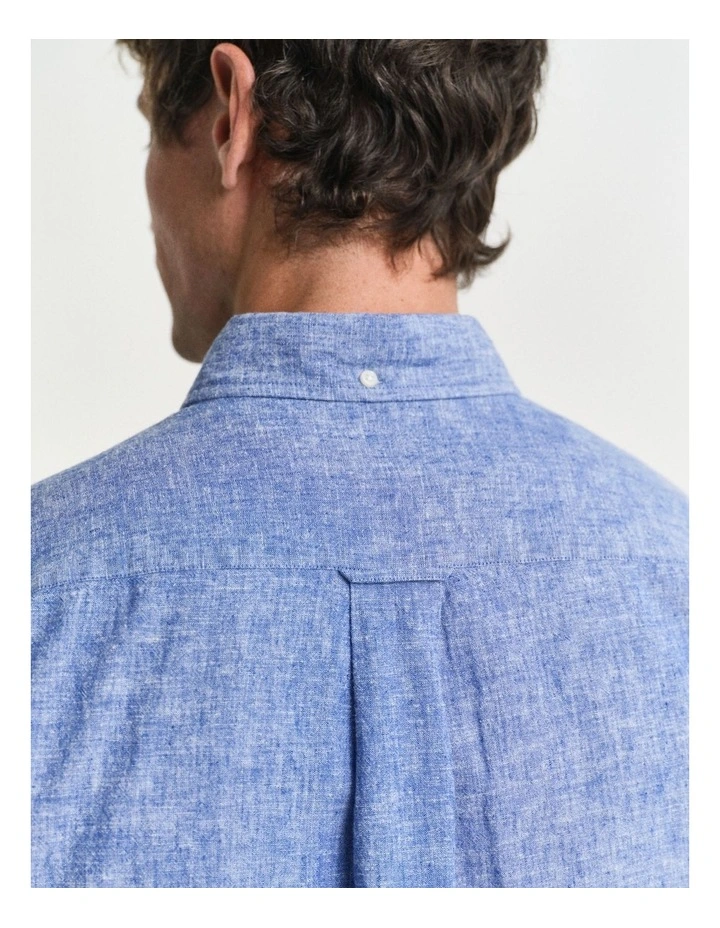 Regular Fit Cotton Linen Short Sleeve Shirt in Rich Blue image 5