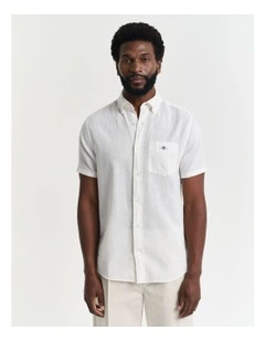 Regular Fit Cotton Linen Short Sleeve Shirt in White