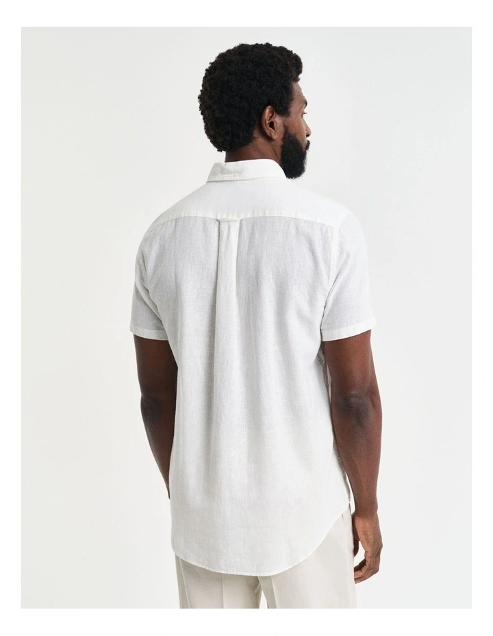 Regular Fit Cotton Linen Short Sleeve Shirt in White image 2