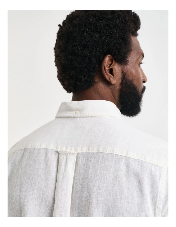 Regular Fit Cotton Linen Short Sleeve Shirt in White image 5