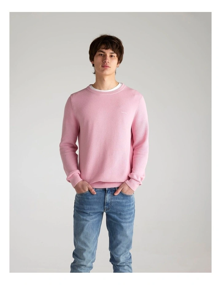 Cotton Pique Crew Neck Knit Sweater in California Pink image 1
