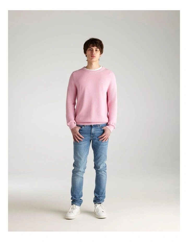 Cotton Pique Crew Neck Knit Sweater in California Pink image 3