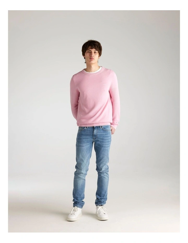 Cotton Pique Crew Neck Knit Sweater in California Pink image 4
