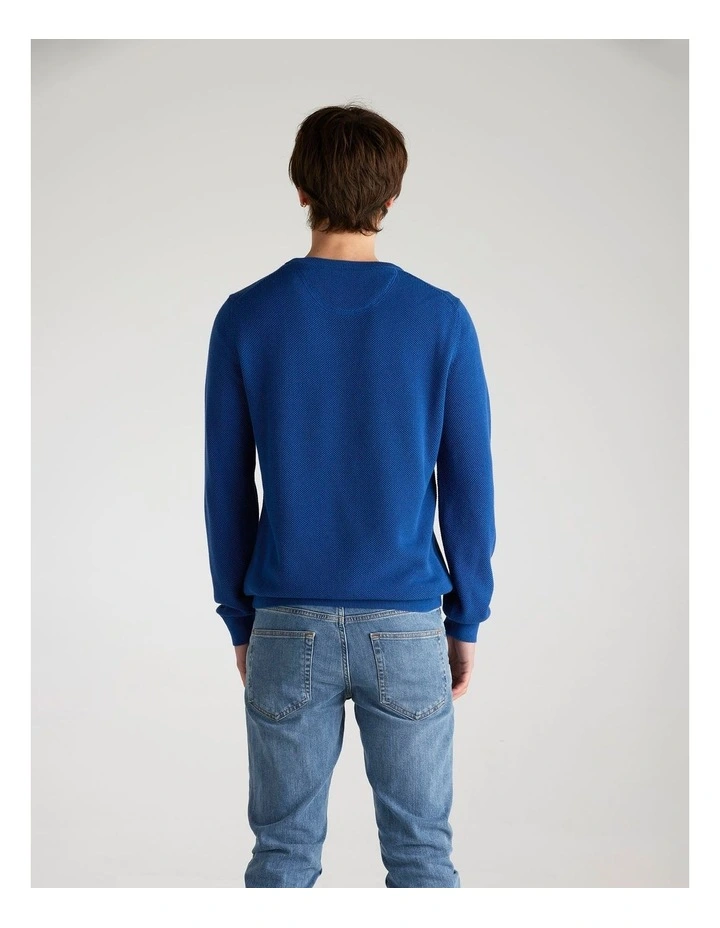 Cotton Pique Crew Neck Knit Sweater in Rich Blue image 2