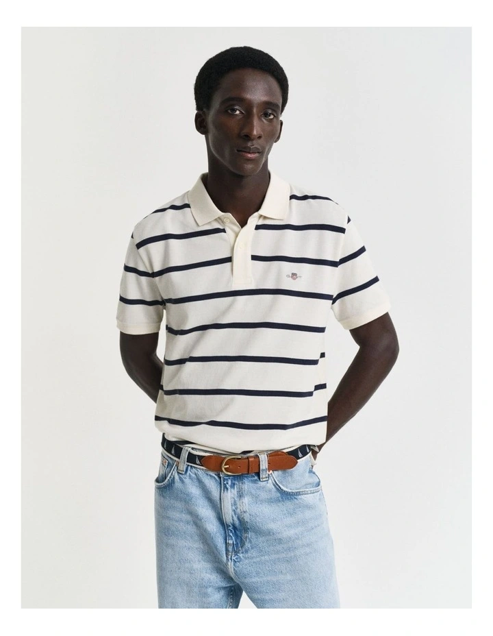 Striped Polo Shirt in Cream image 1