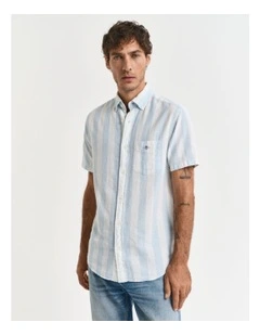 Regular Fit Striped Short Sleeve Shirt in Fresh Blue