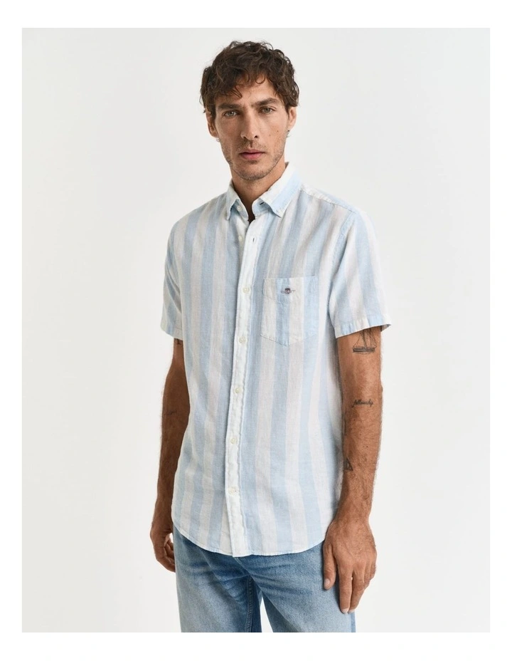 Regular Fit Striped Short Sleeve Shirt in Fresh Blue image 1