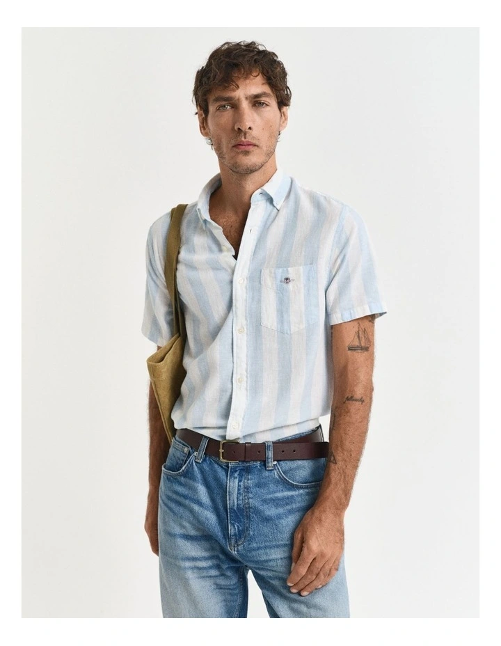 Regular Fit Striped Short Sleeve Shirt in Fresh Blue image 3