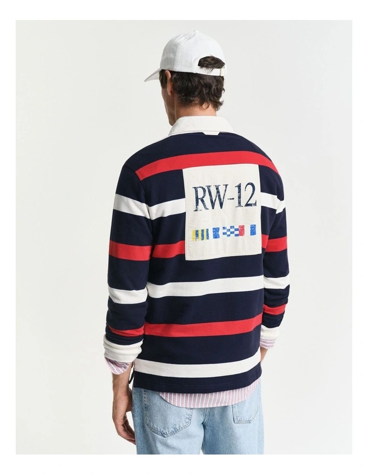 Retro Striped Heavy Rugger Polo Shirt in Evening Blue image 2