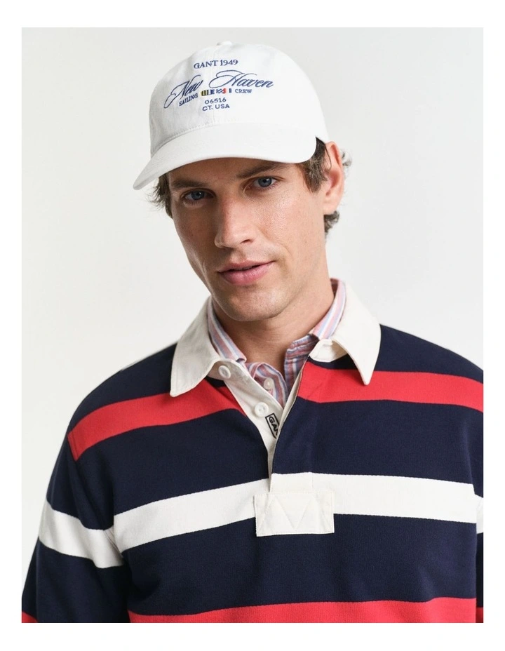 Retro Striped Heavy Rugger Polo Shirt in Evening Blue image 3