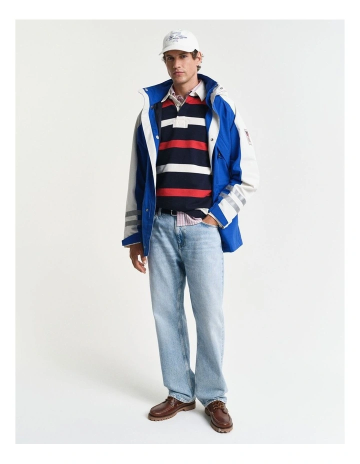 Retro Striped Heavy Rugger Polo Shirt in Evening Blue image 4