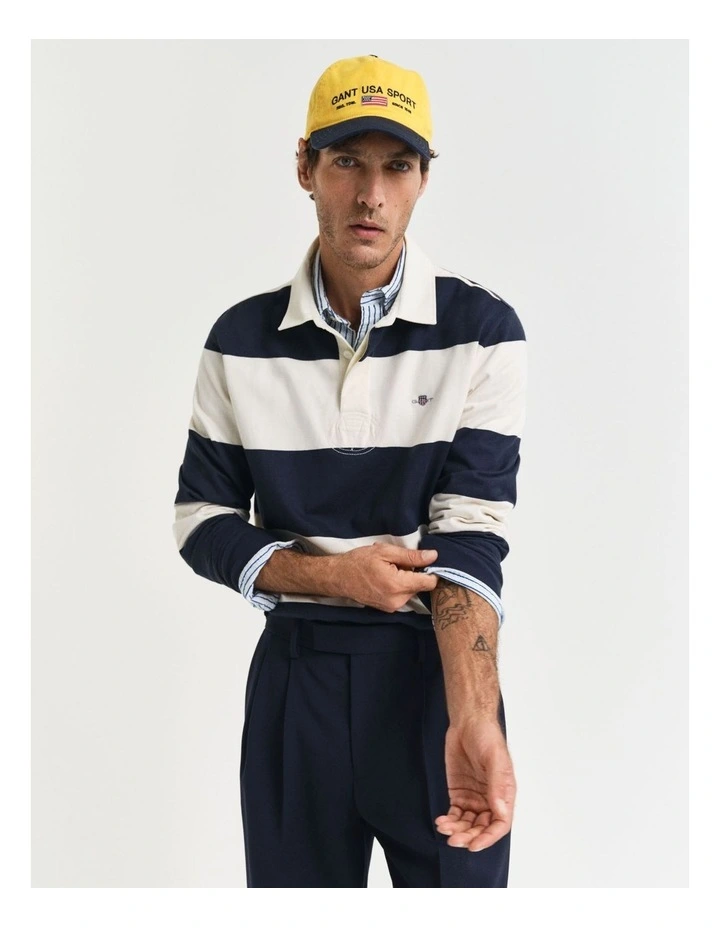 Barstriped Rugger Polo Shirt in Evening Blue image 1