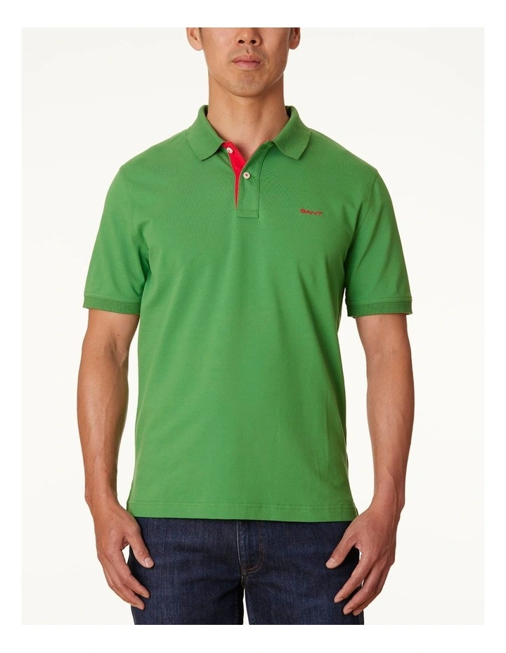 Contrast Pique Polo Shirt in Grass Green image 1