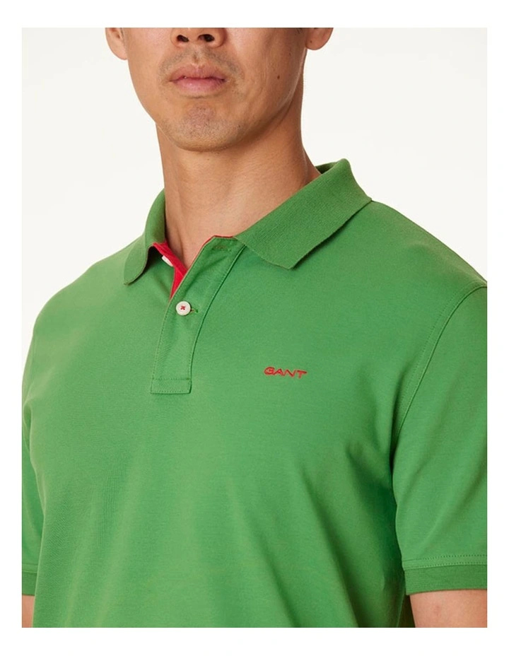 Contrast Pique Polo Shirt in Grass Green image 4