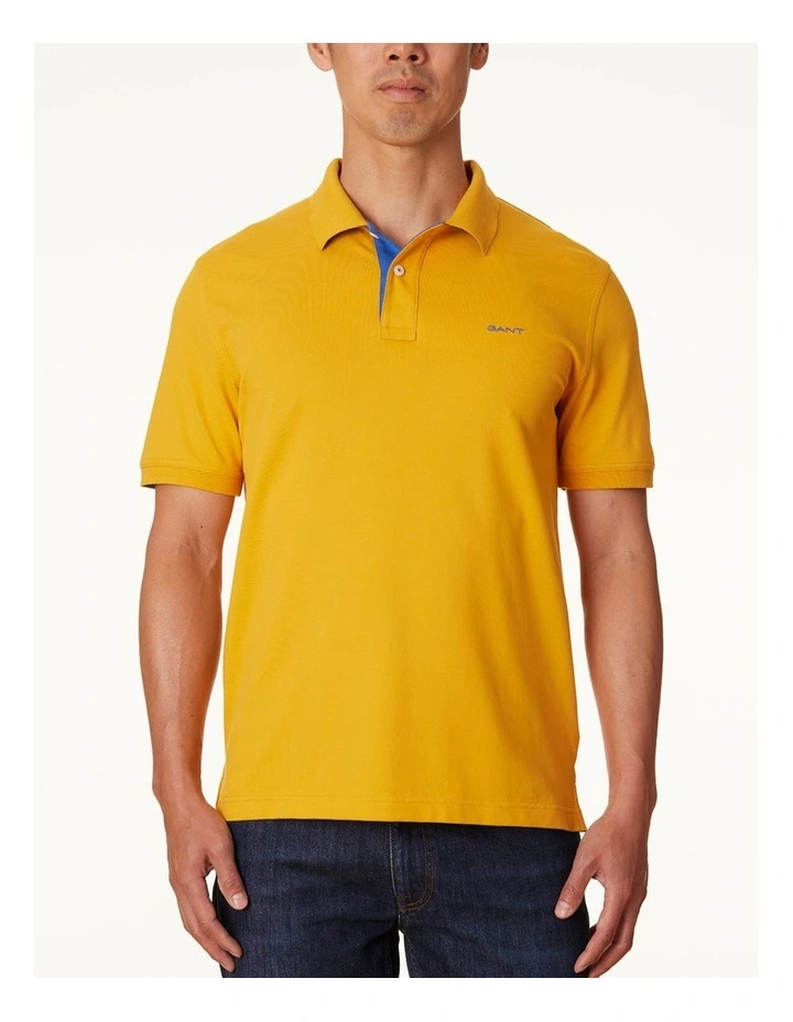 Contrast Pique Polo Shirt in Yellow Lichen image 1