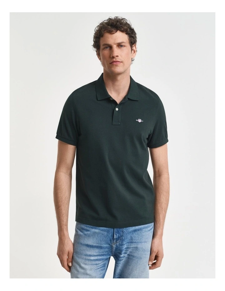 Regular Fit Shield Piqu Polo Shirt in Tartan Green image 1