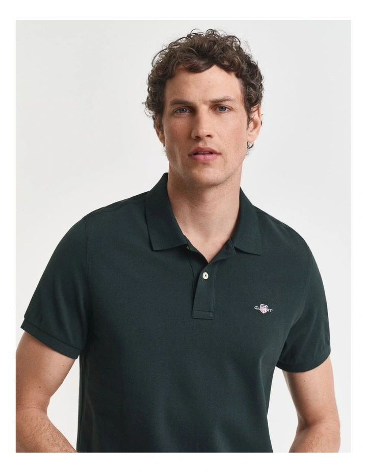 Regular Fit Shield Piqu Polo Shirt in Tartan Green image 4