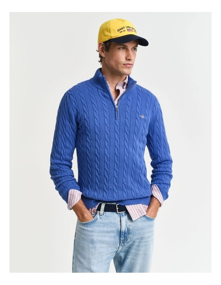 Cotton Cable Half-Zip Knit in Rich Blue image 1