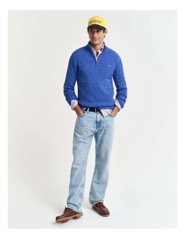 Cotton Cable Half-Zip Knit in Rich Blue image 3
