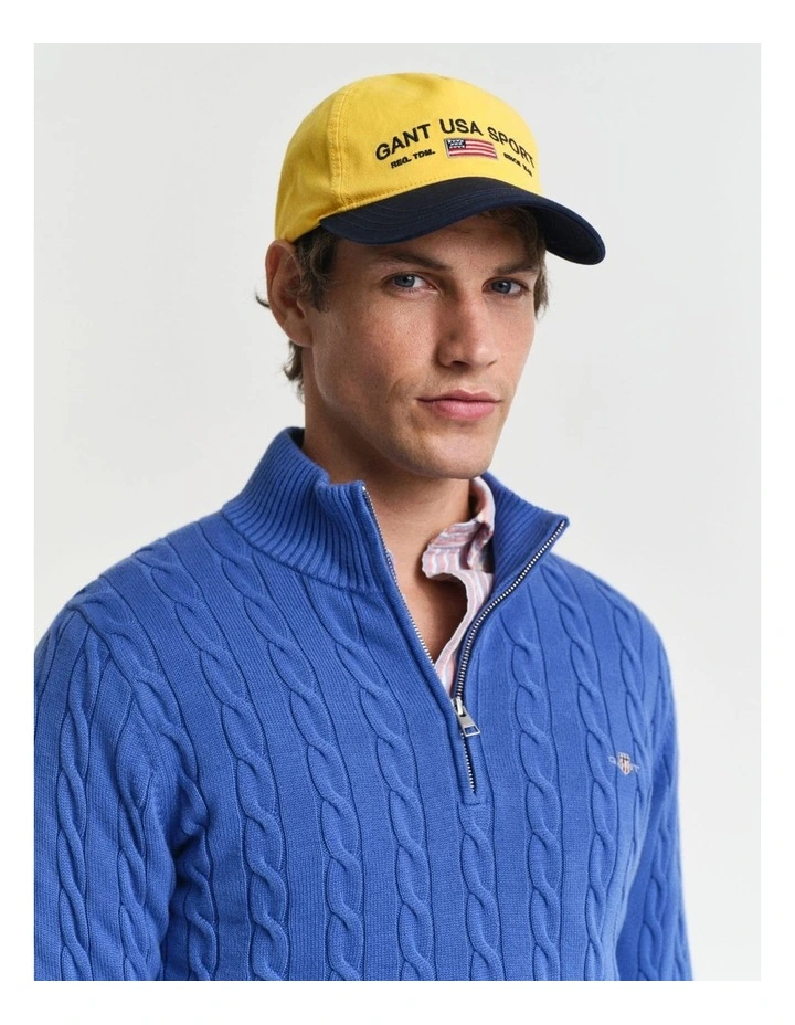 Cotton Cable Half-Zip Knit in Rich Blue image 4