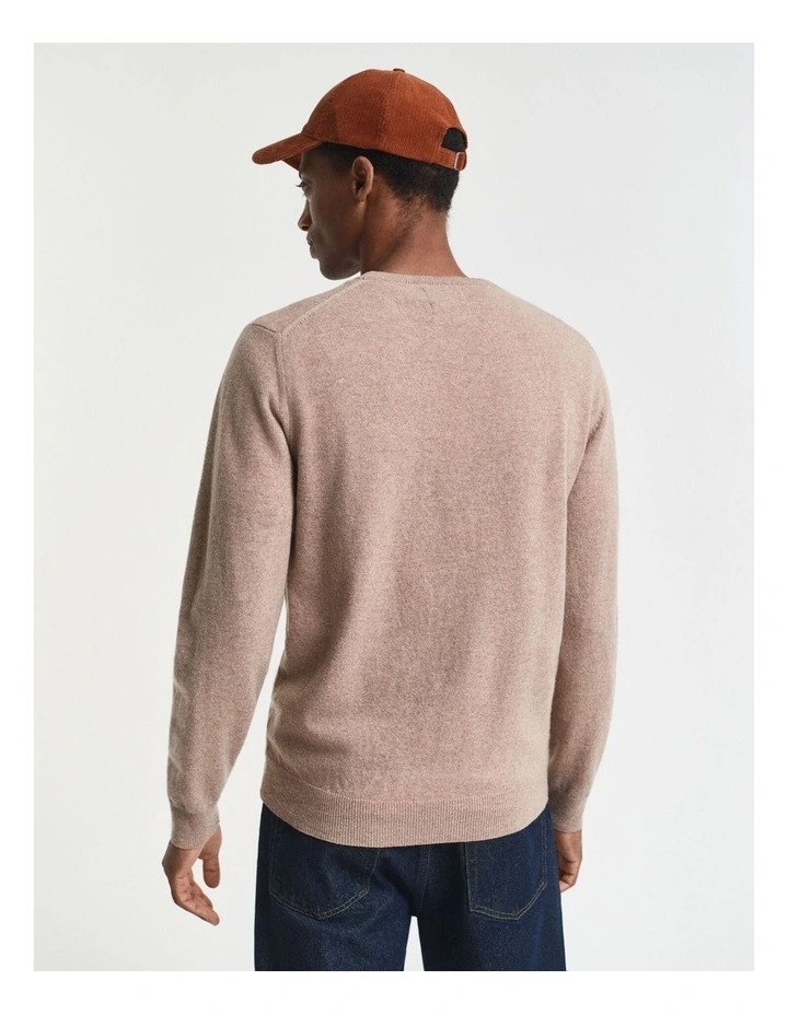 Superfine Lambswool Crew Neck Sweater in Dark Sand Melange image 2
