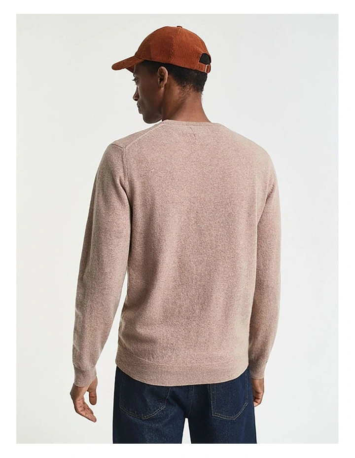Superfine Lambswool Crew Neck Sweater in Dark Sand Melange image 5