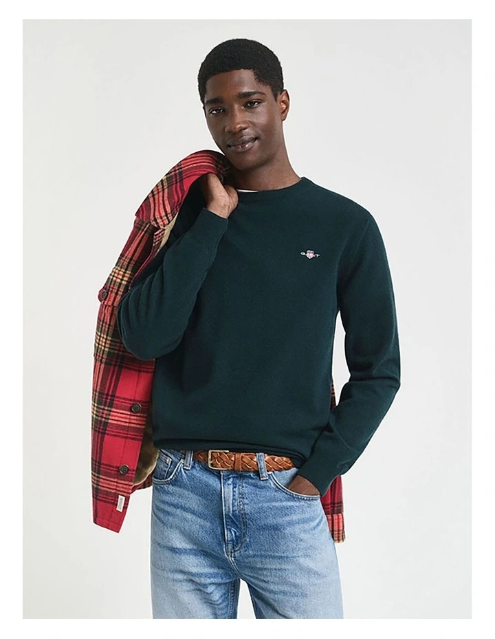 Superfine Lambswool Crew Neck Sweater in Tartan Green image 1