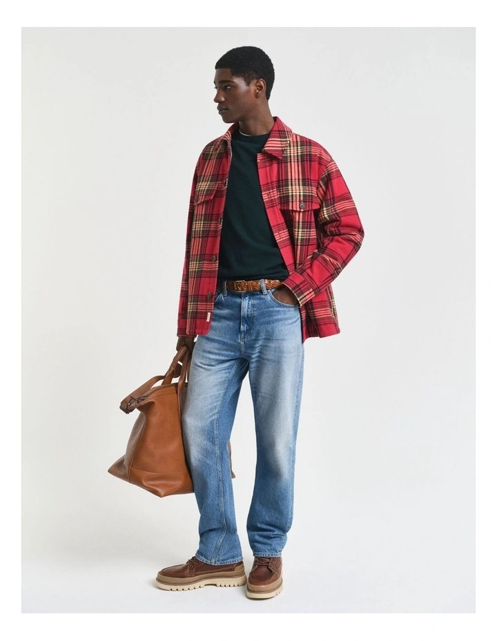 Superfine Lambswool Crew Neck Sweater in Tartan Green image 4