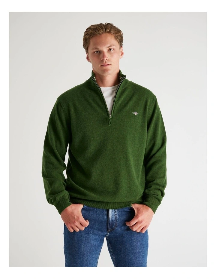 Superfine Lambswool Half-Zip Sweater in Moss Green image 1