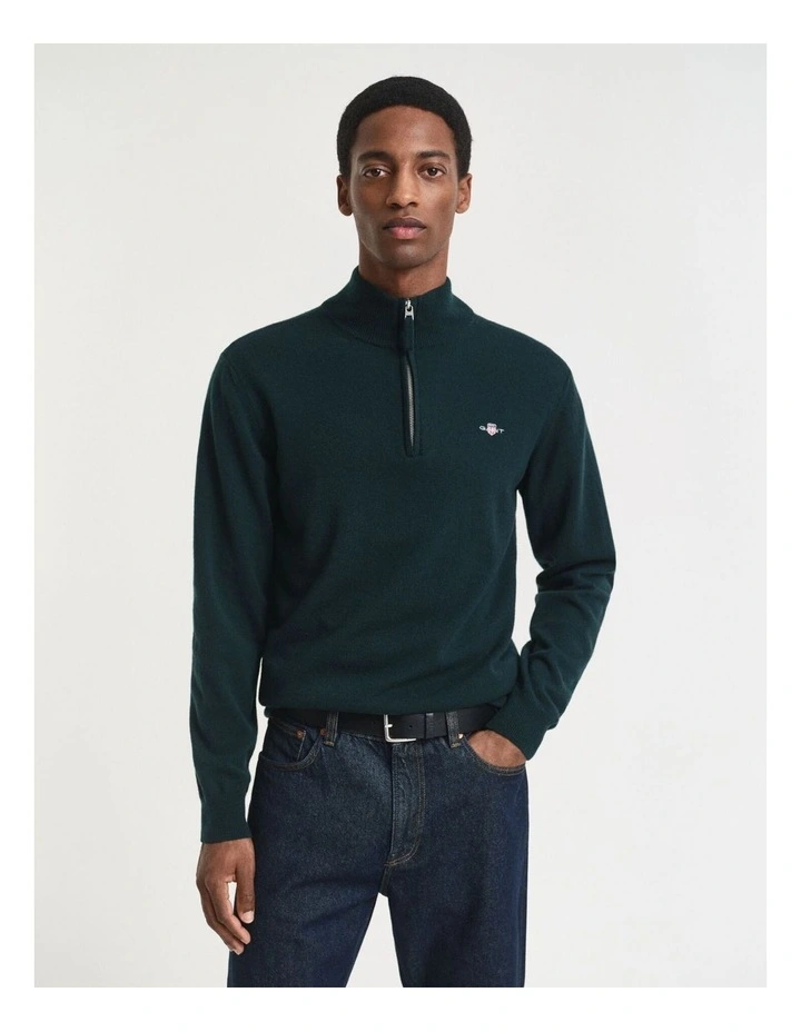 Superfine Lambswool Half-Zip Sweater in Tartan Green image 1