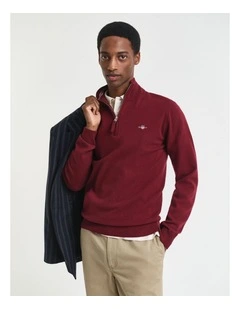 Superfine Lambswool Half-Zip Sweater in Plumped Red