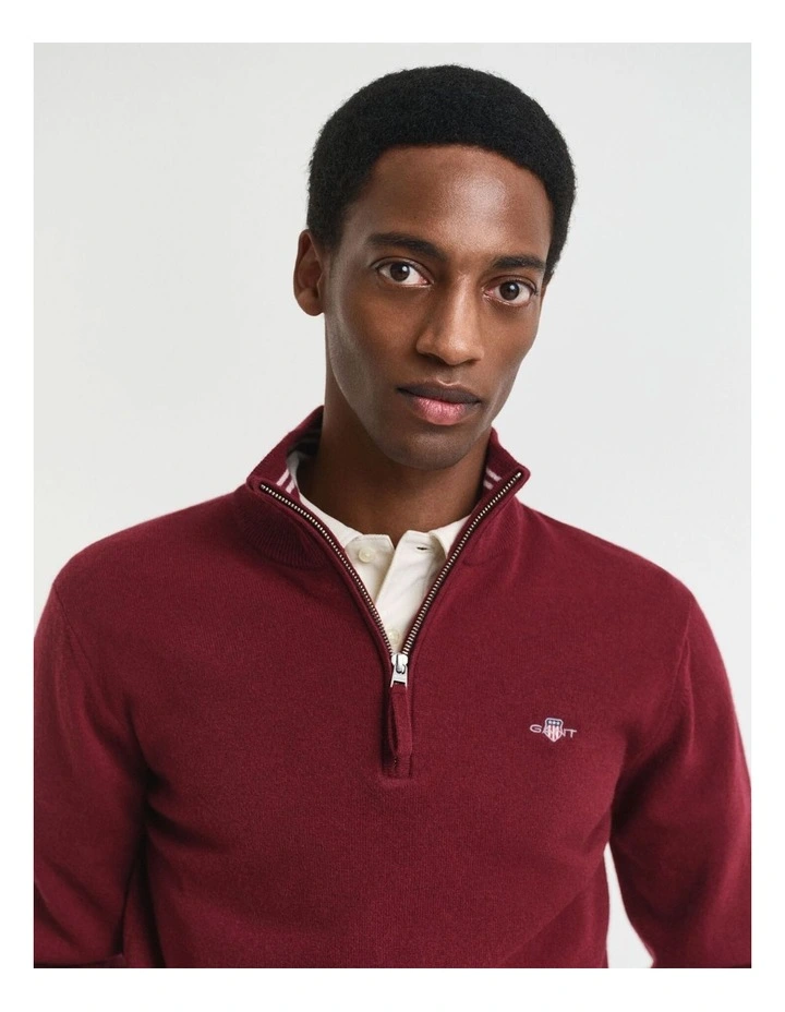 Superfine Lambswool Half-Zip Sweater in Plumped Red image 3