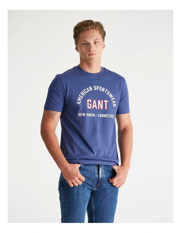 Printed Graphic T-shirt in Persian Blue image 3