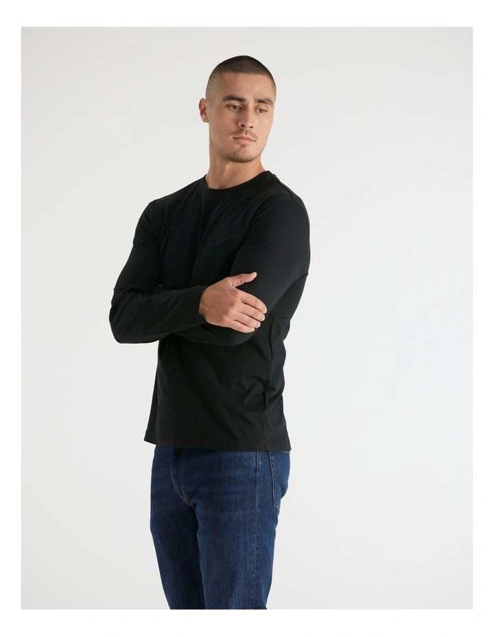Regular Tonal Shield Long Sleeve T-shirt in Black image 3