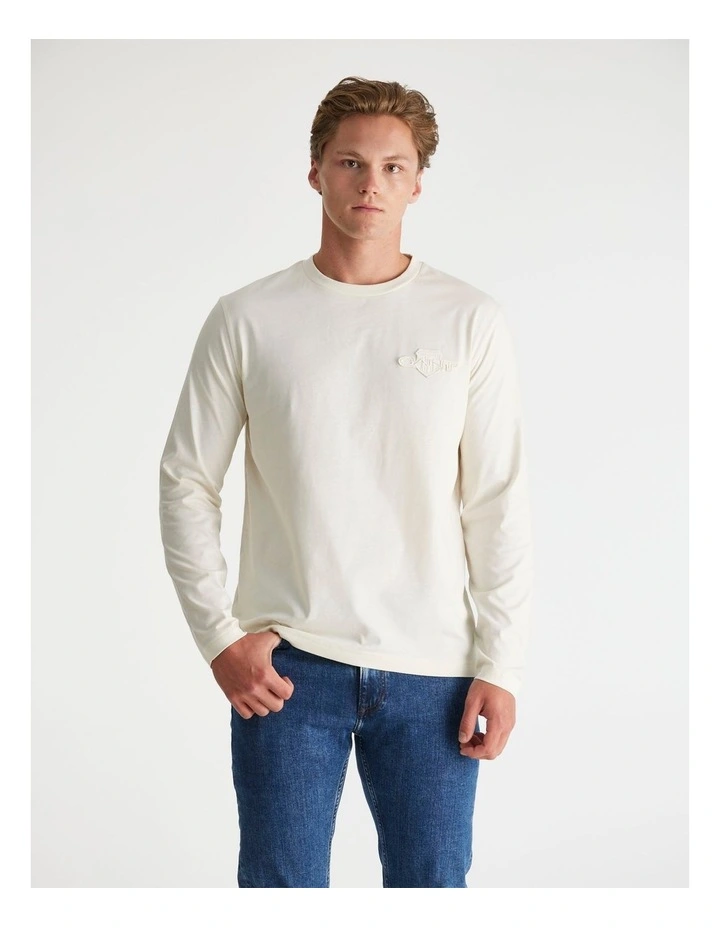 Regular Tonal Shield Long Sleeve T-shirt in Cream image 4