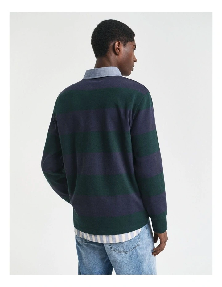 Chambray Collar Striped Heavy Rugger T-shirt in Tartan Green image 2