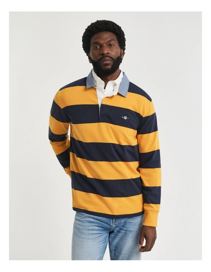 Chambray Collar Striped Heavy Rugger in Yellow Lichen image 1