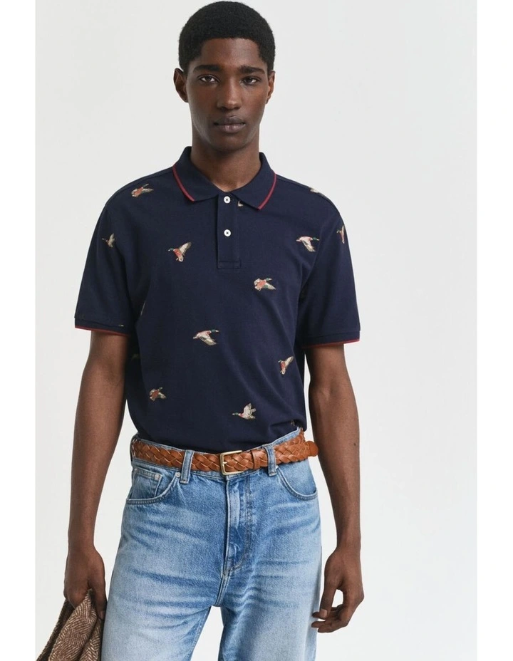 Embroidered Polo Shirt in Evening Blue image 1