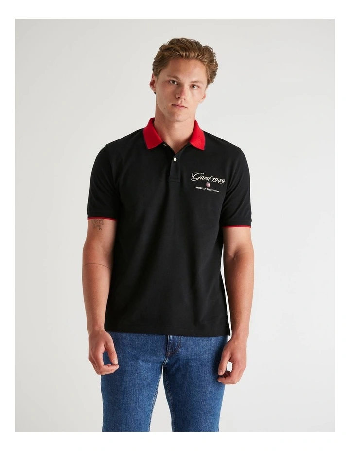Graphic Pique Polo Shirts in Black image 3