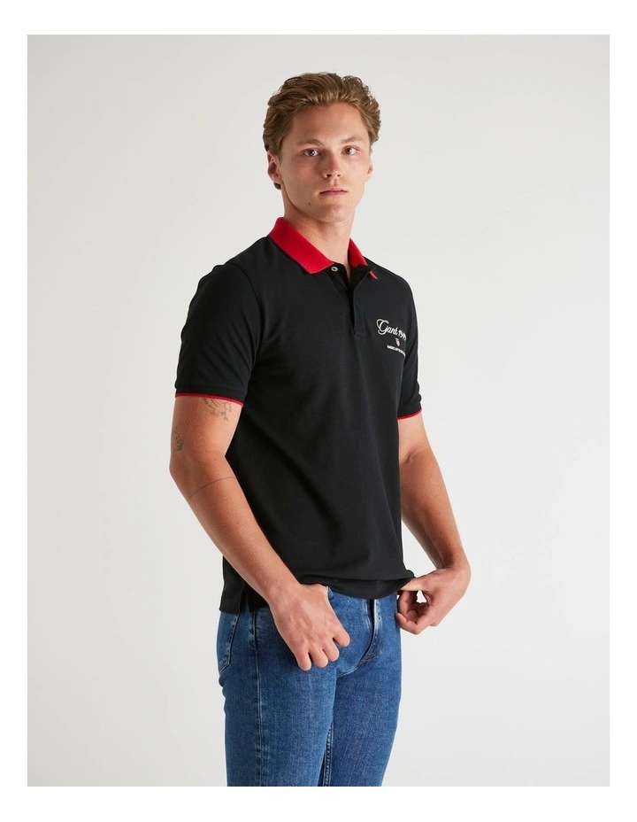 Graphic Pique Polo Shirts in Black image 4
