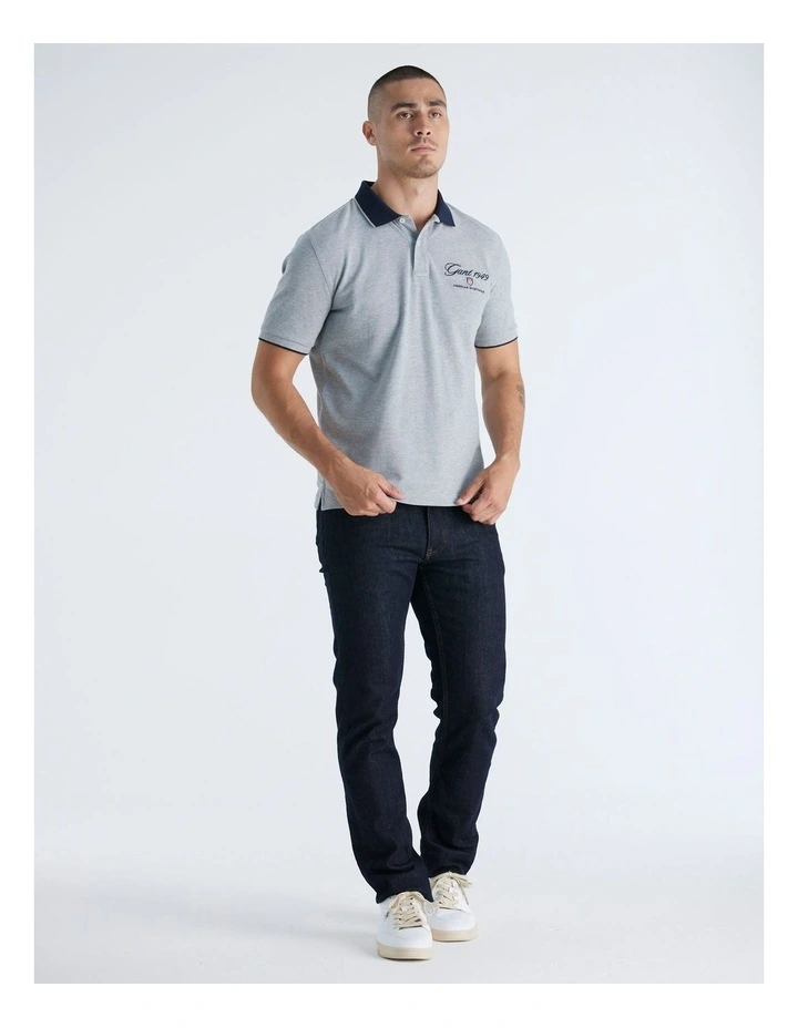 Graphic Pique Polo in Grey Melange image 1
