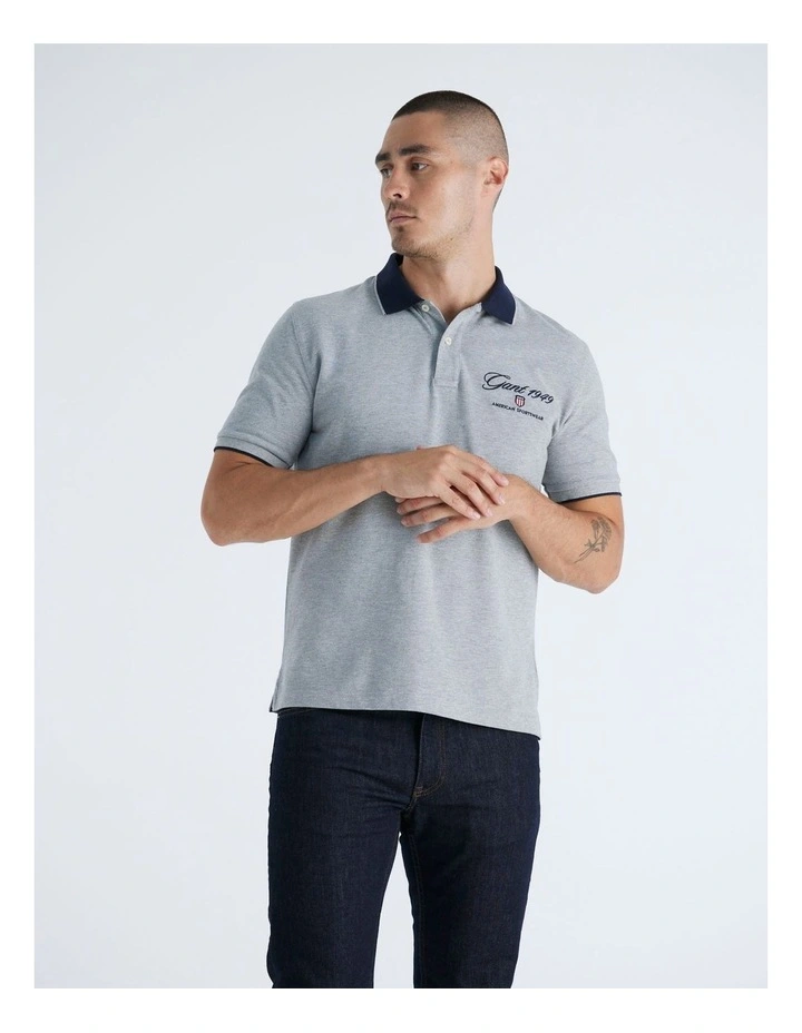 Graphic Pique Polo in Grey Melange image 3