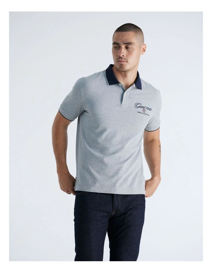 Graphic Pique Polo in Grey Melange image 4