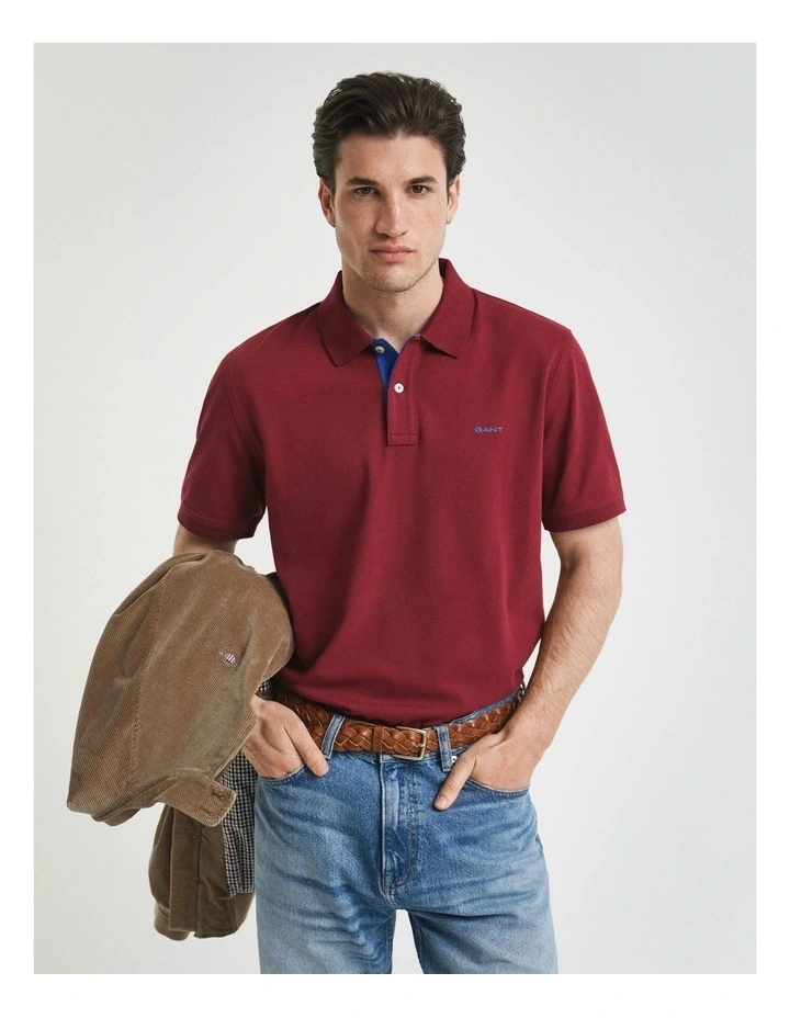Contrast Piqu Polo Shirt in Plumped Red image 1